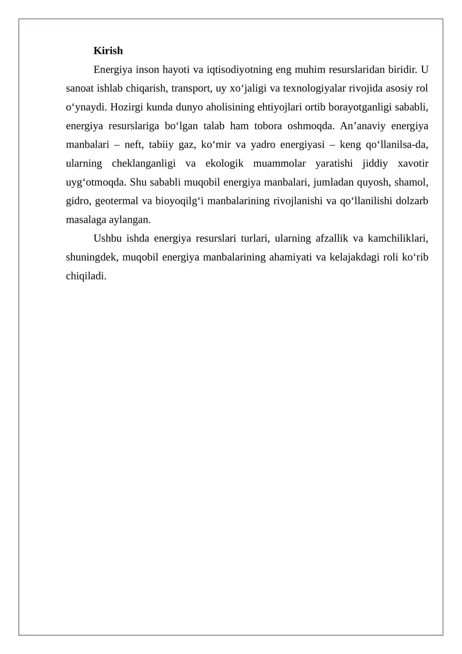 Energiya resurslari va muqobil energiya manbalari 2