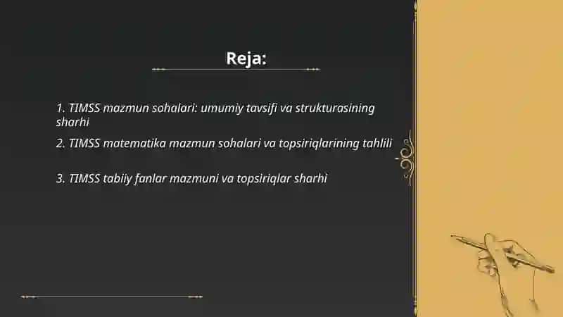 TIMSS mazmun sohalari topshiriqlar va natijalar sharhi 2