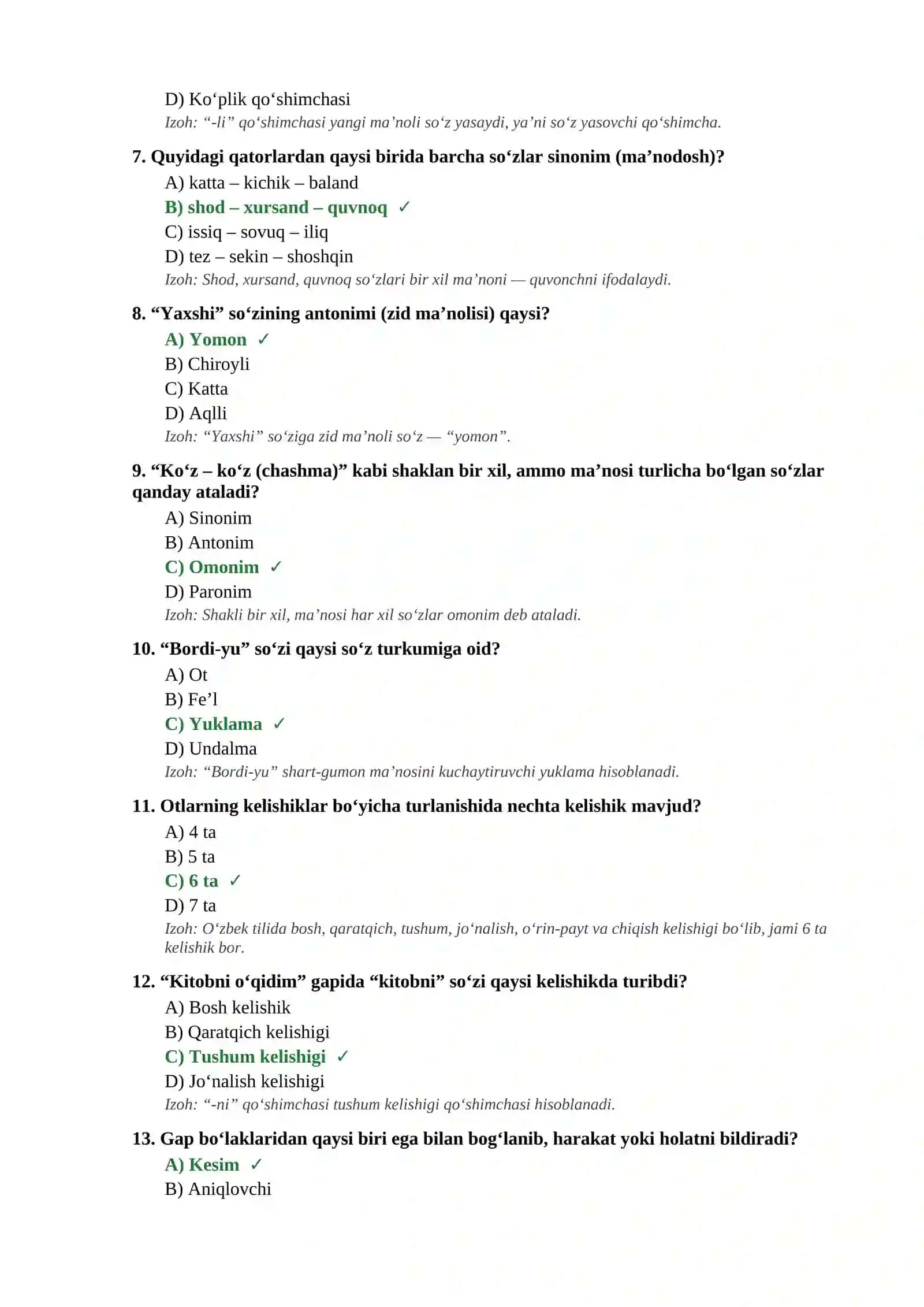 Davlat tili haqidagi test va javoblari 2