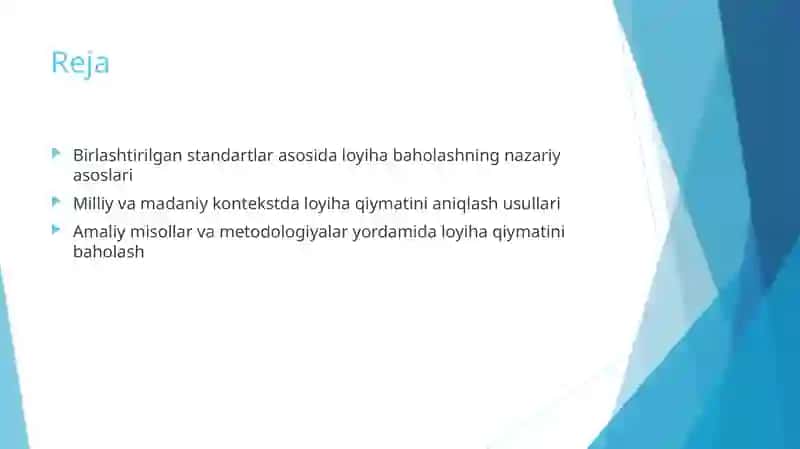 Birlashtirilgan standartlar asosida loyiha baholash 2