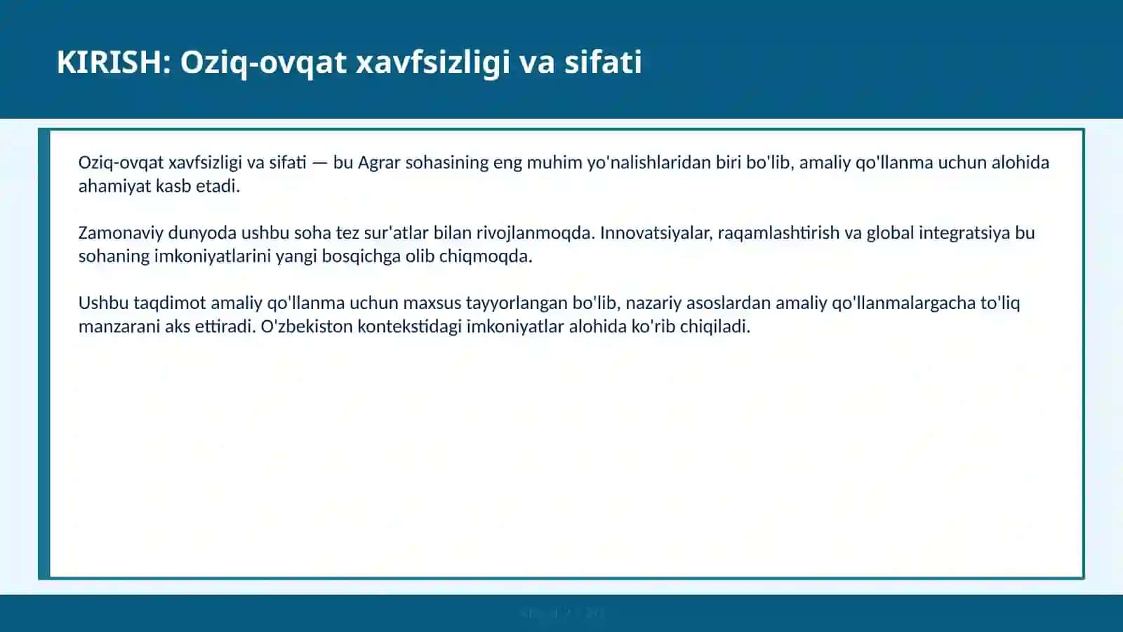 Oziq-ovqat xavfsizligi va sifati 2