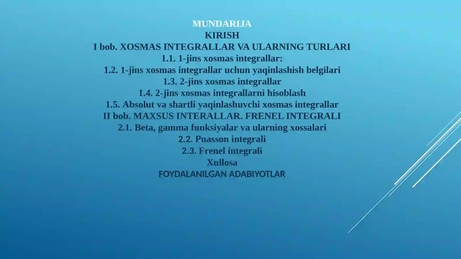 Xosmas integrallar nazariyasi 2