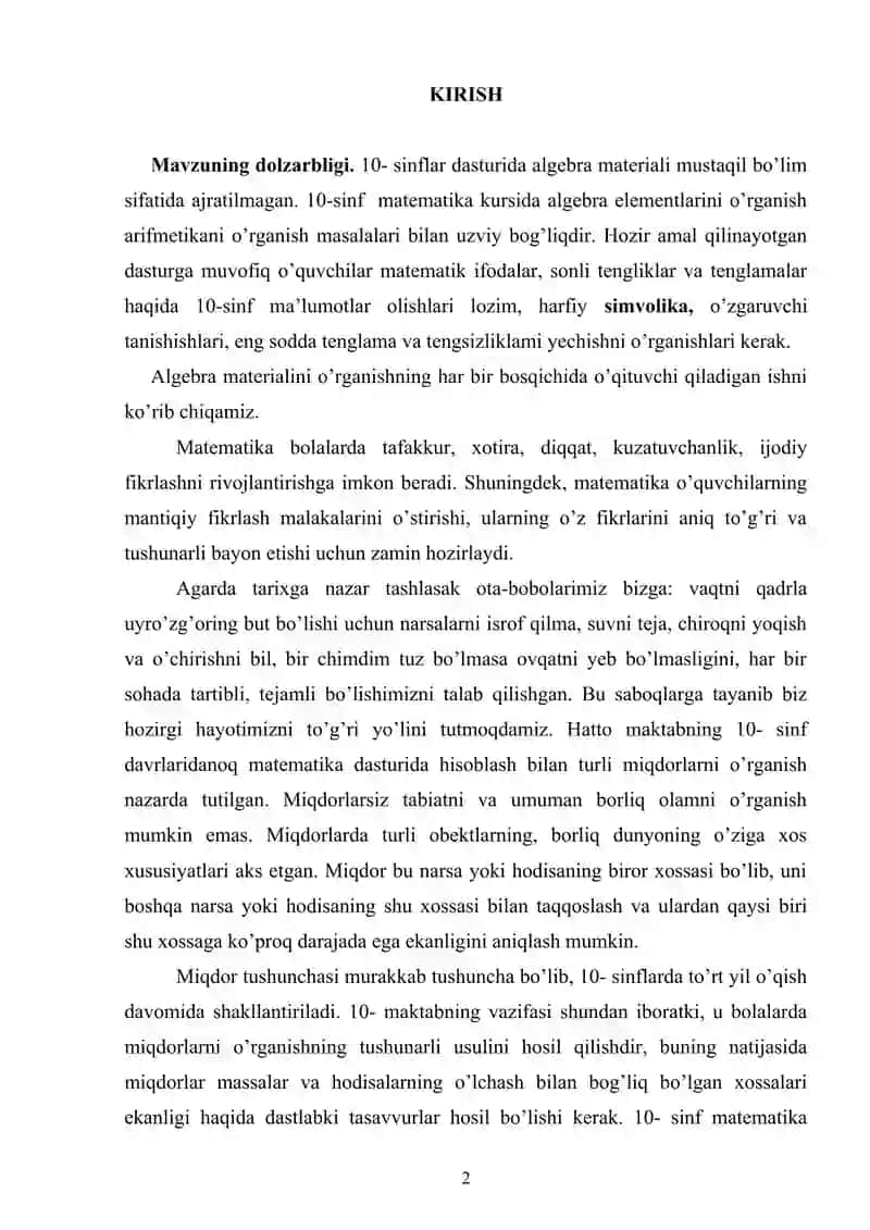 10-Sinflarda Algebra Elementlarini Oʻrgatish Metodikasi 2
