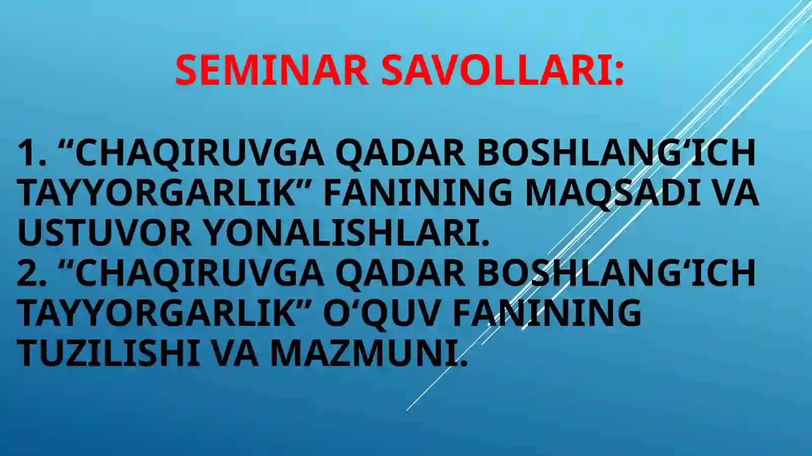 Chaqiruvga qadar boshlang‘ich tayyorgarlik 2