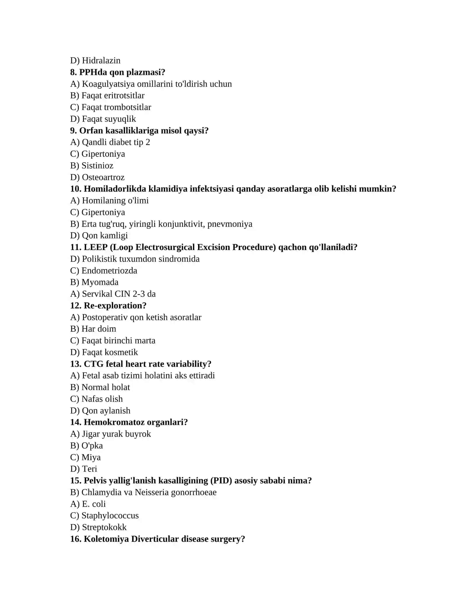 Anesteziolog testlari 2