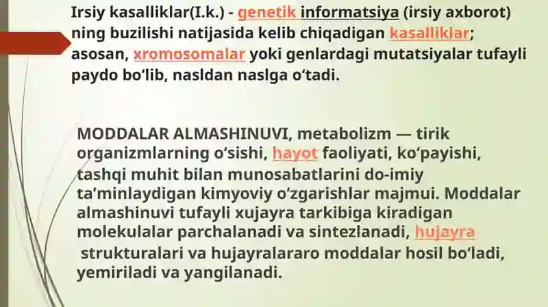 Irsiy kasaliklari mavjud bemorlarda moddalar almashinuvi xususiyatlari 2
