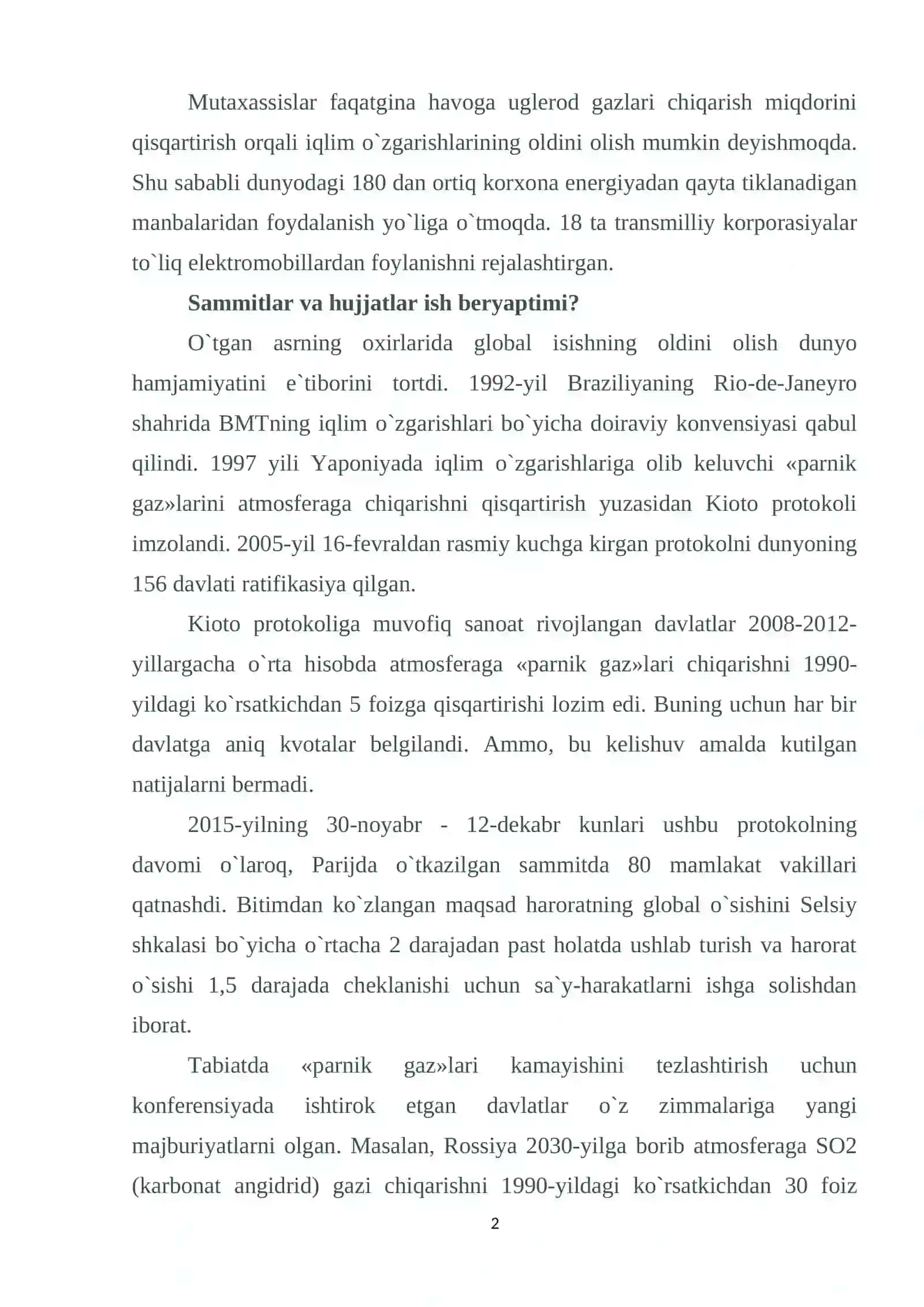 Iqlimning o`zgarishi va uning oqibatlari 2