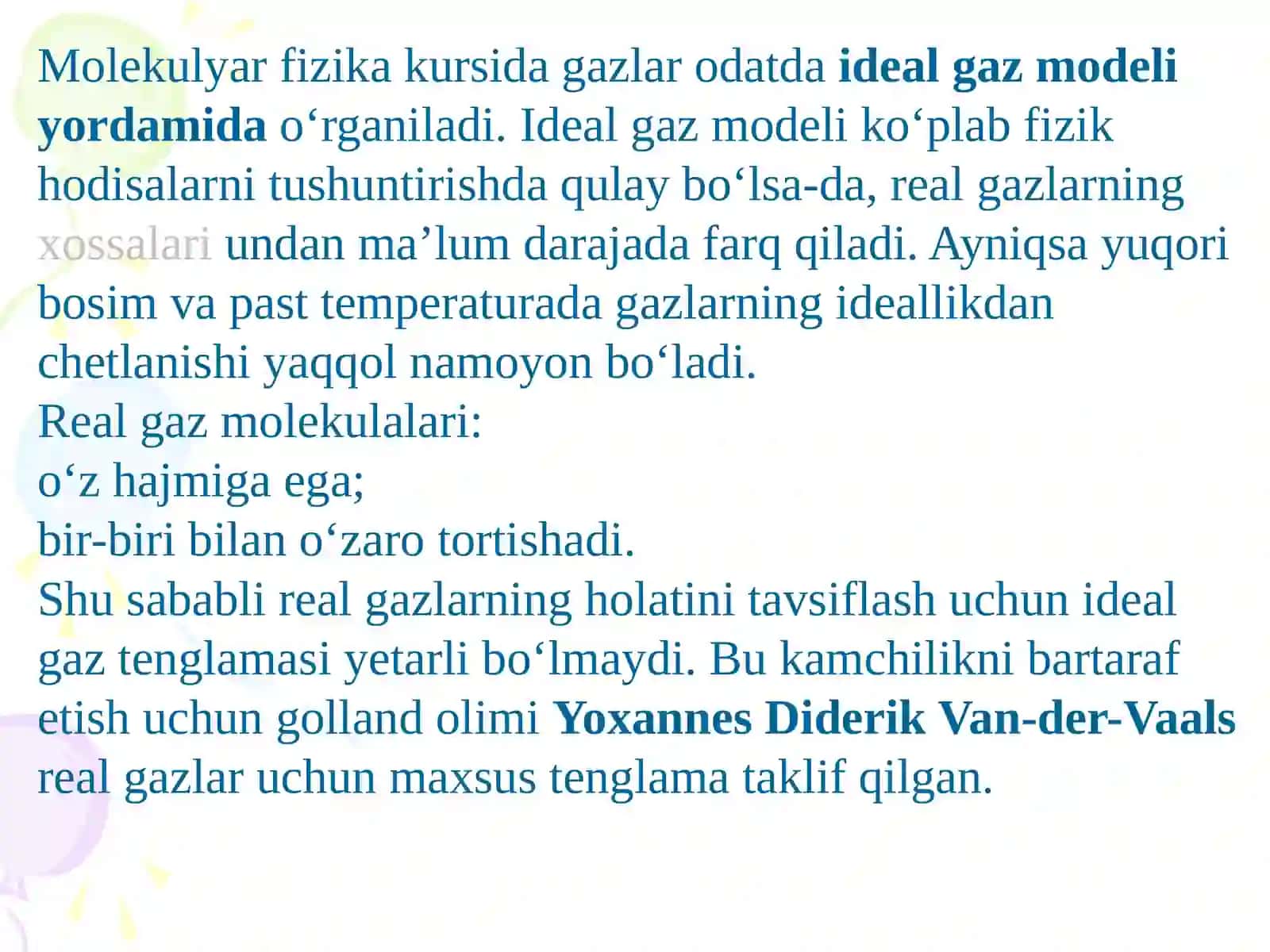 Real gazlar. Van-der-Vaals tenglamasi 2