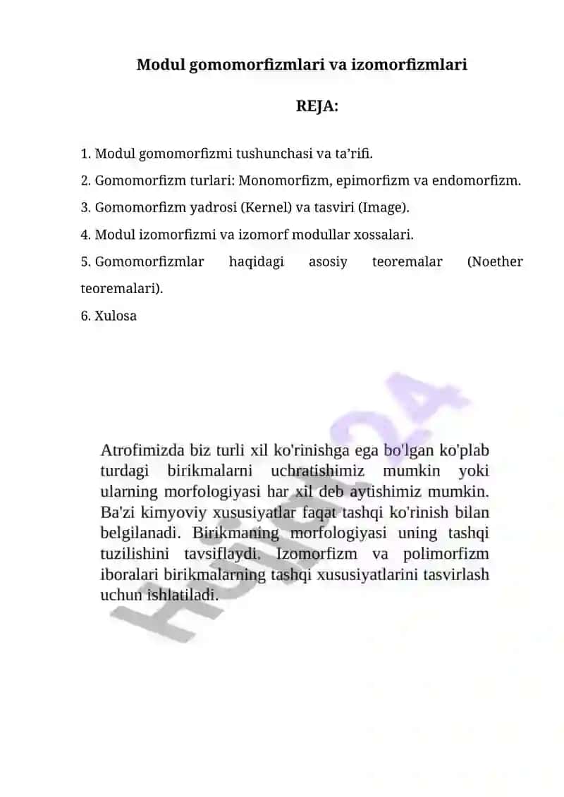Modul gomomorfizmlari va izomorfizmlari 2