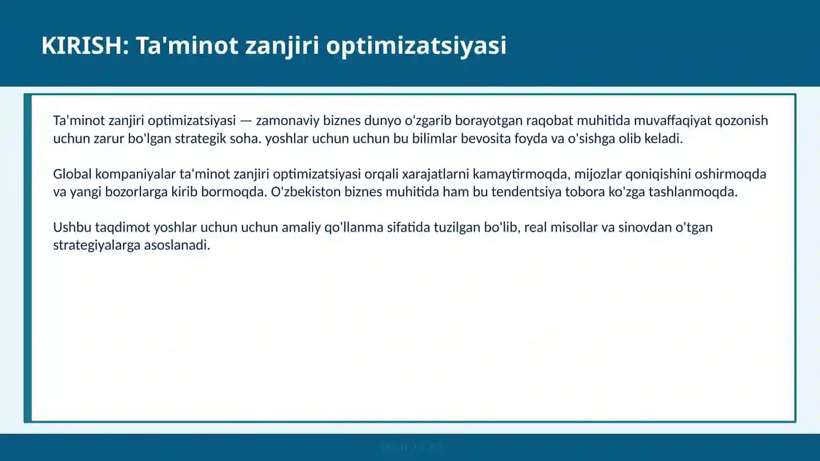 Ta'minot zanjiri optimizatsiyasi 2