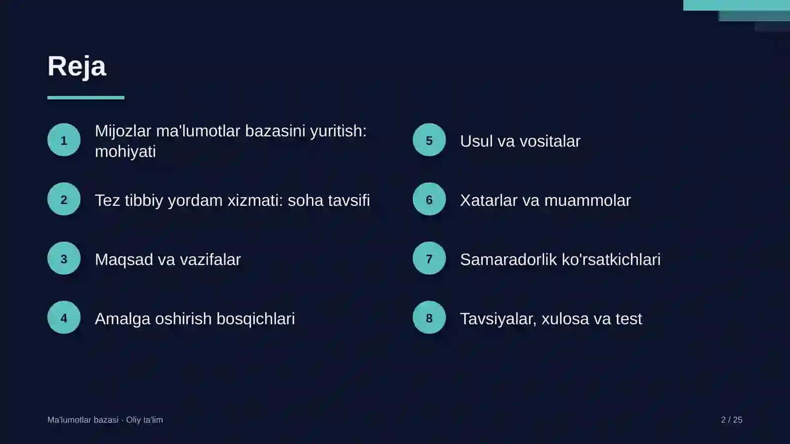 tez tibbiy yordam xizmatida mijozlar ma'lumotlar bazasini yuritish 3096 2