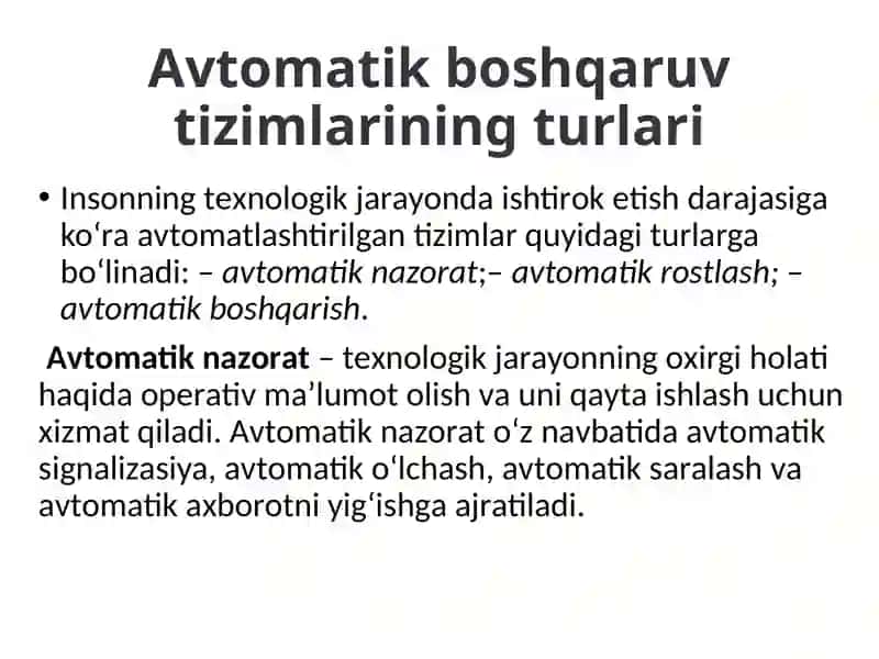 Аvtоmаtik bоshqаruv tizimlаrining turlаri 2