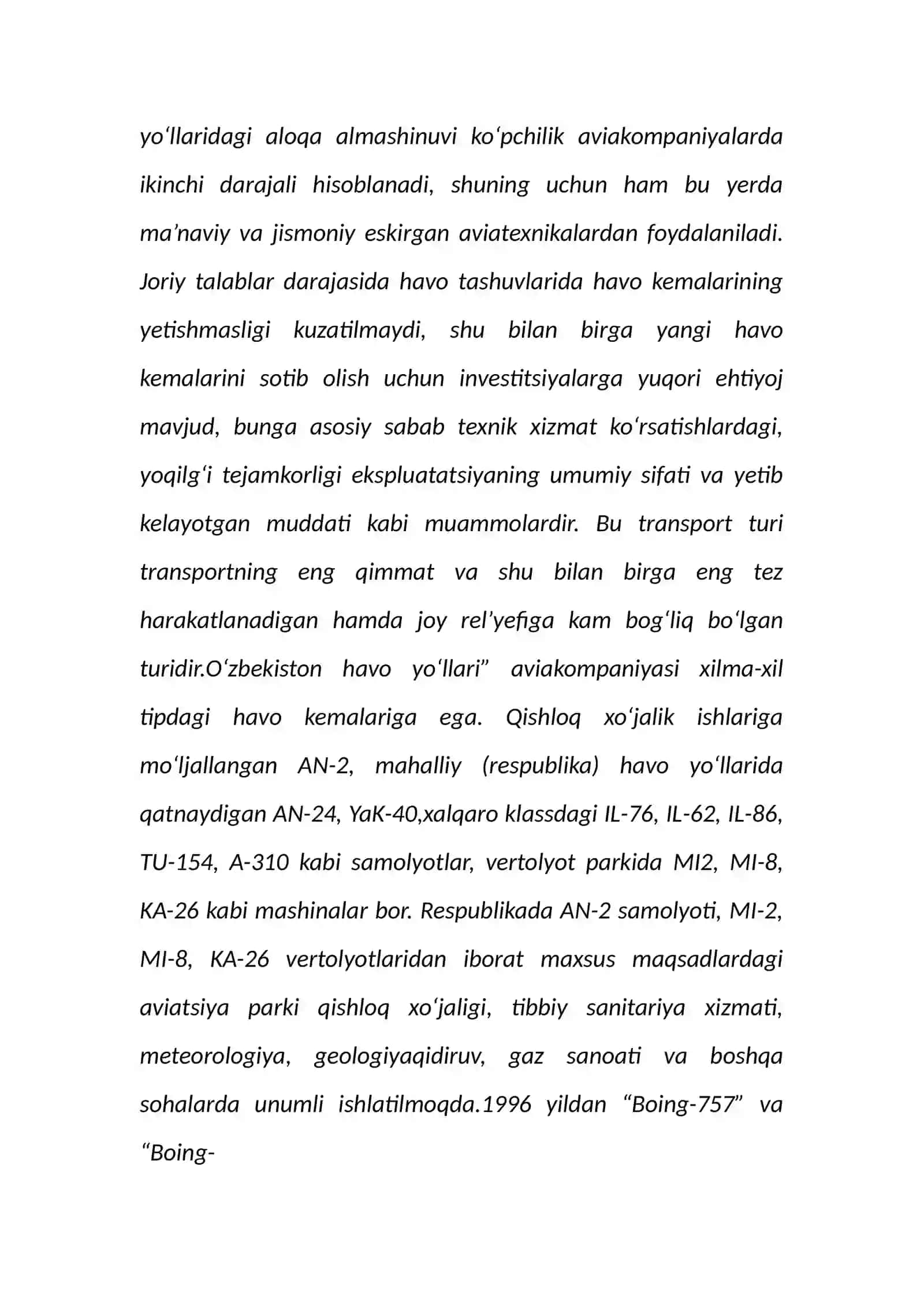 HAVO transporti rivojlanishining o'ziga xos xususiyatlari 2