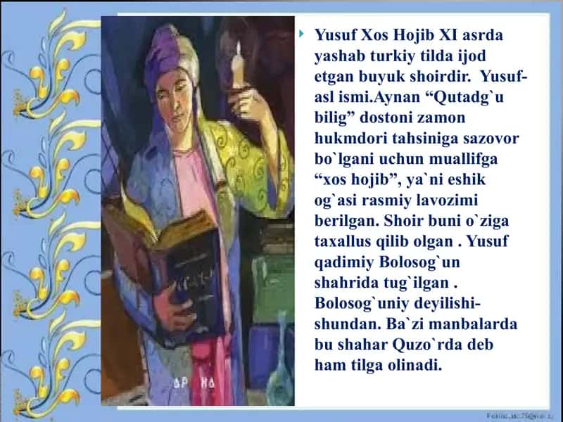 "Qutadg'u bilig" asari uchun tayyorlagan taqdimoti 2