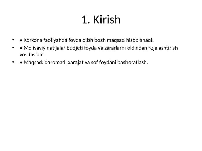 Moliyaviy natijalar budjetini shakllantirish 2
