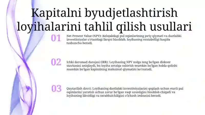 Loyihaning Muqobil Variantlarini Taqqoslash Usullari 2