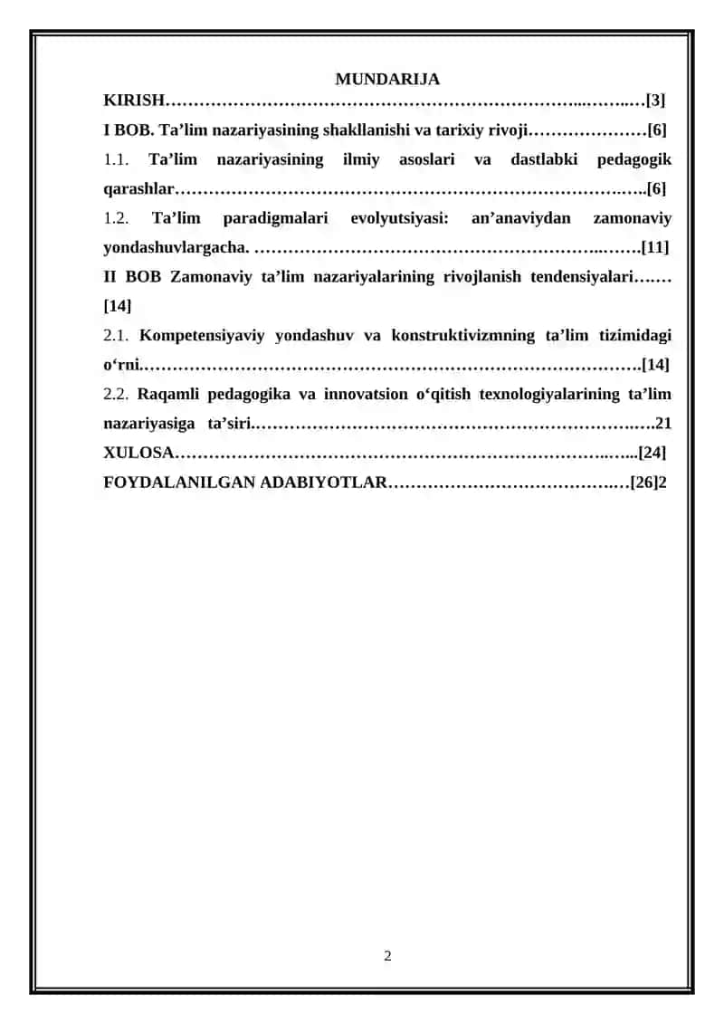Taʼlim nazariyasi rivojlanishi 2
