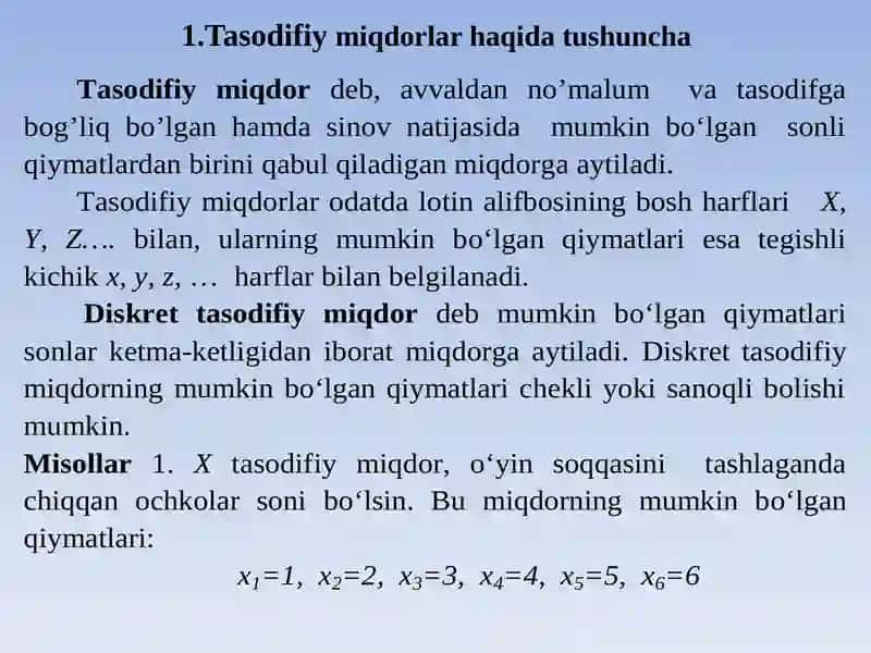 Uzluksiz tasodifiy miqdorlar 2