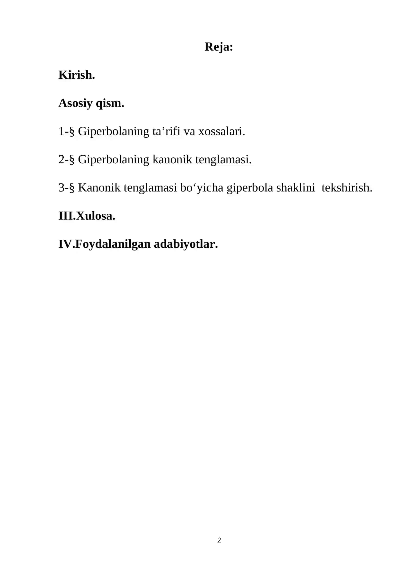 Giperbola va uning kanonik tenglamasi , xossalari 2