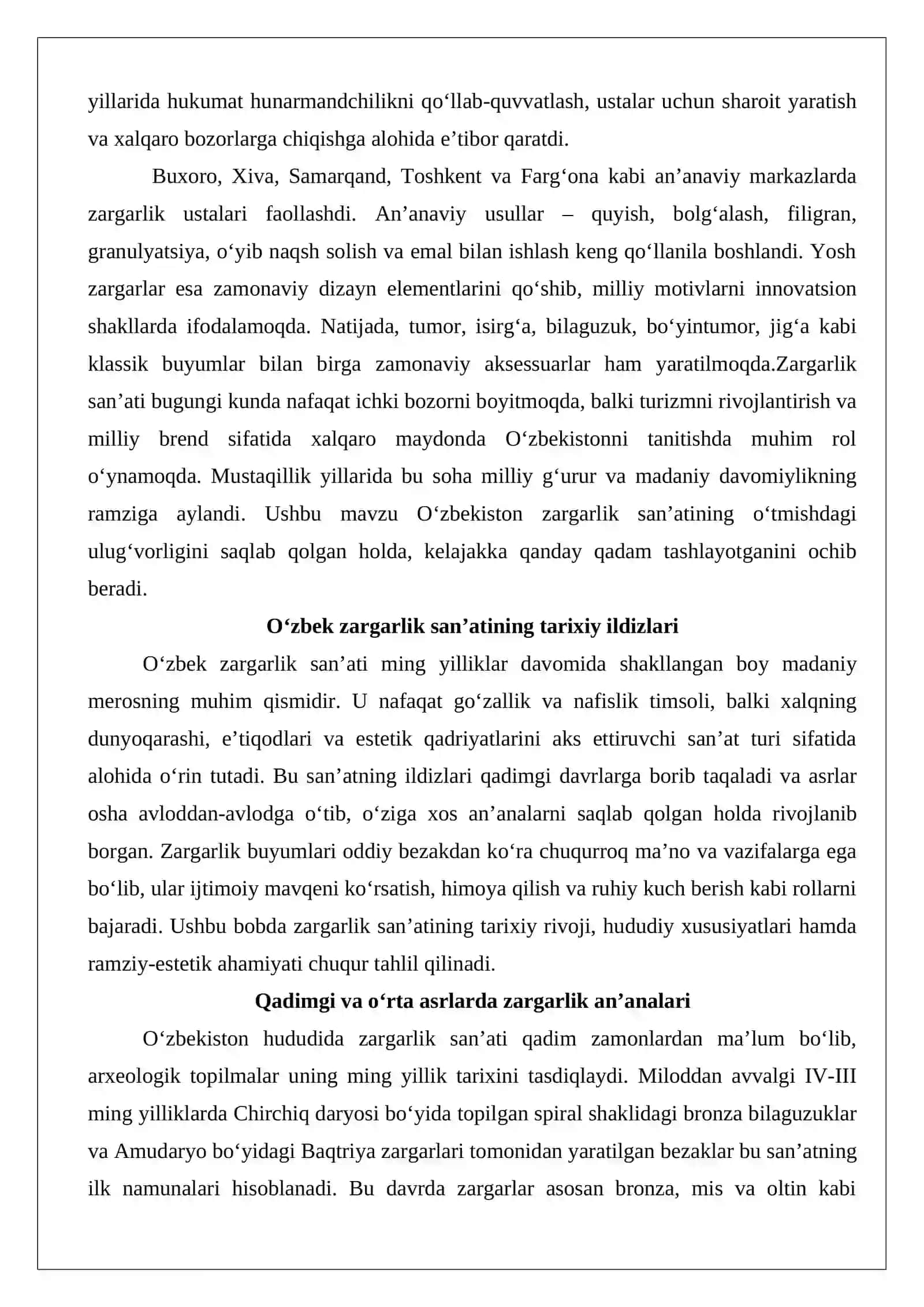 Mustaqillik yillarida zargarlik san’ati 2