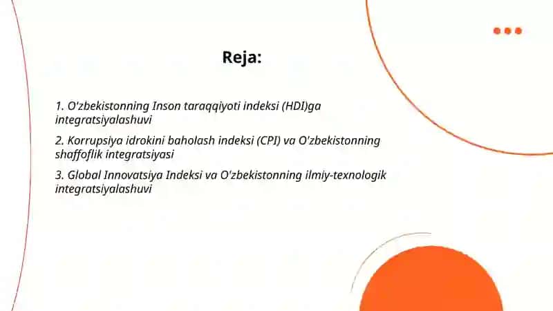 Iqtisodiy va ijtimoiy sohadagi ustuvor xalqaro reytinglar va ularga o'zbekistonning integratsiyalashuvi 2