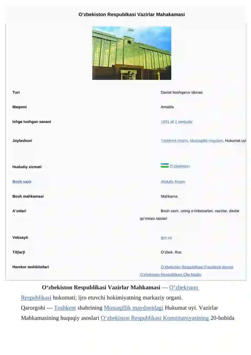 Oʻzbekiston Respublikasi Vazirlar Mahkamasi 2