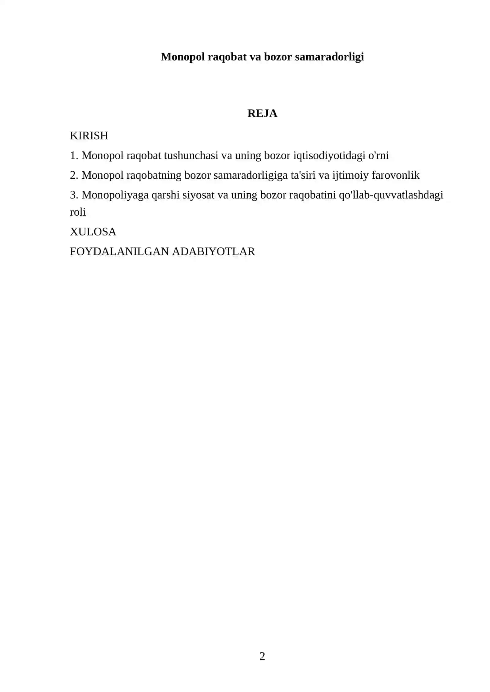 Monopol raqobat va bozor samaradorligi 2
