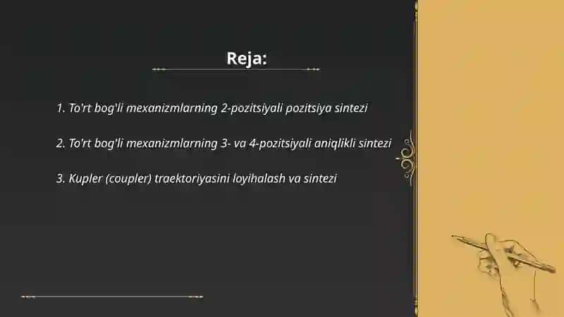 Tekis mexanizmlarni kinematik loyihalash(sintezlash) masalalari 2