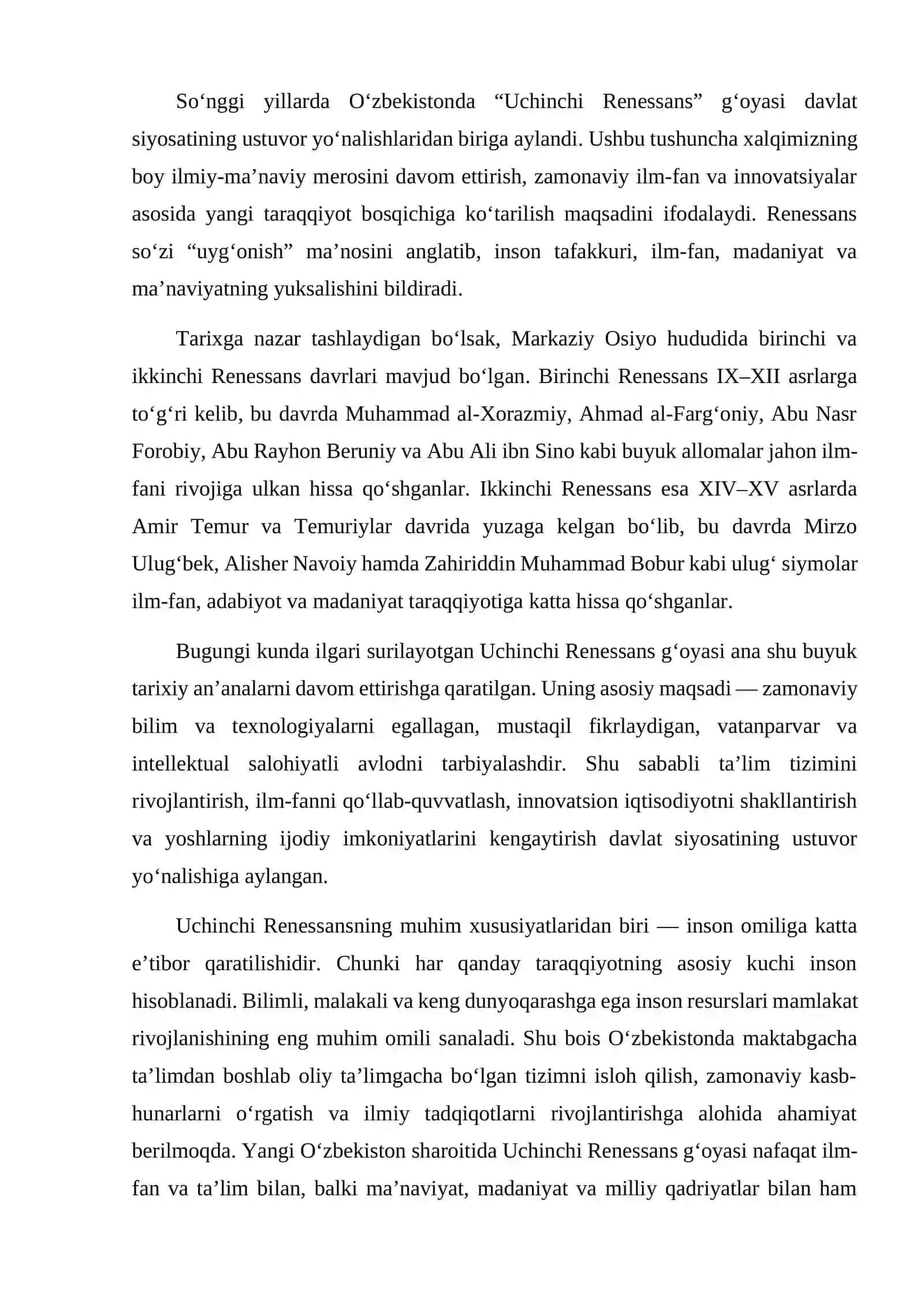 Oʻzbekistonda Uchinchi Renessans Poyevorini Yaratish 2