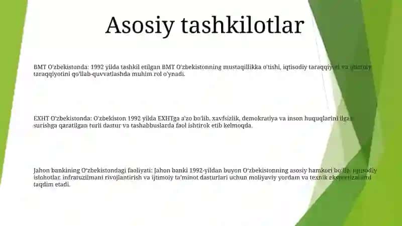 O‘zbekiston Respublikasining Xalqaro Tashkilotlar Bilan Hamkorligi 2