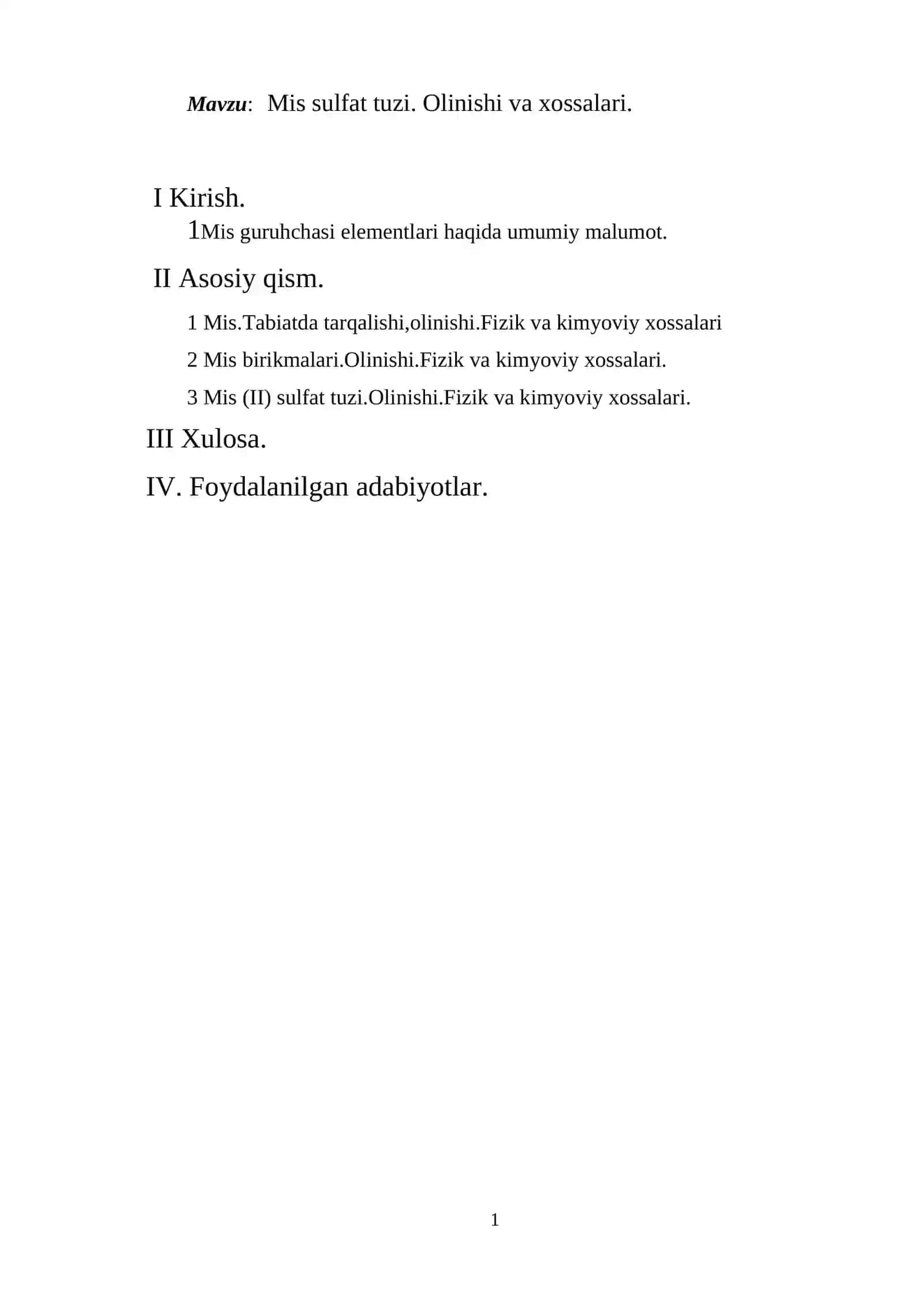 Mis sulfat tuzi.Olinishi va xossalari 2