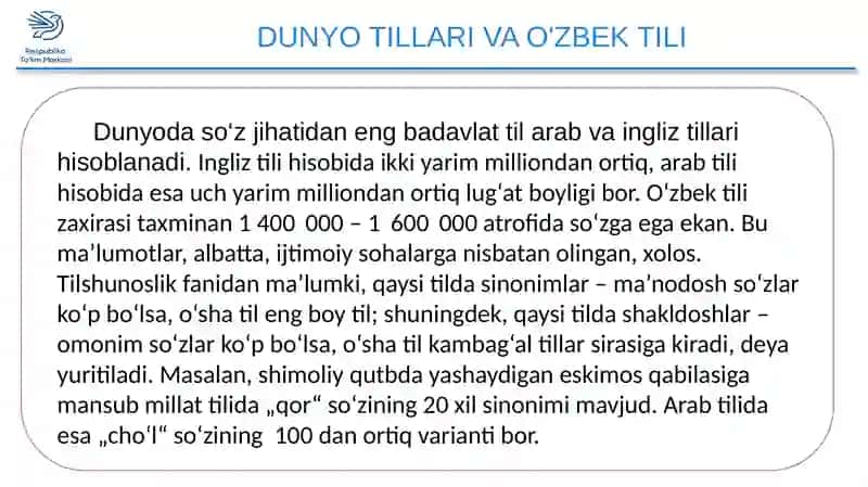 Dunyo tillari va O'zbek tili 2
