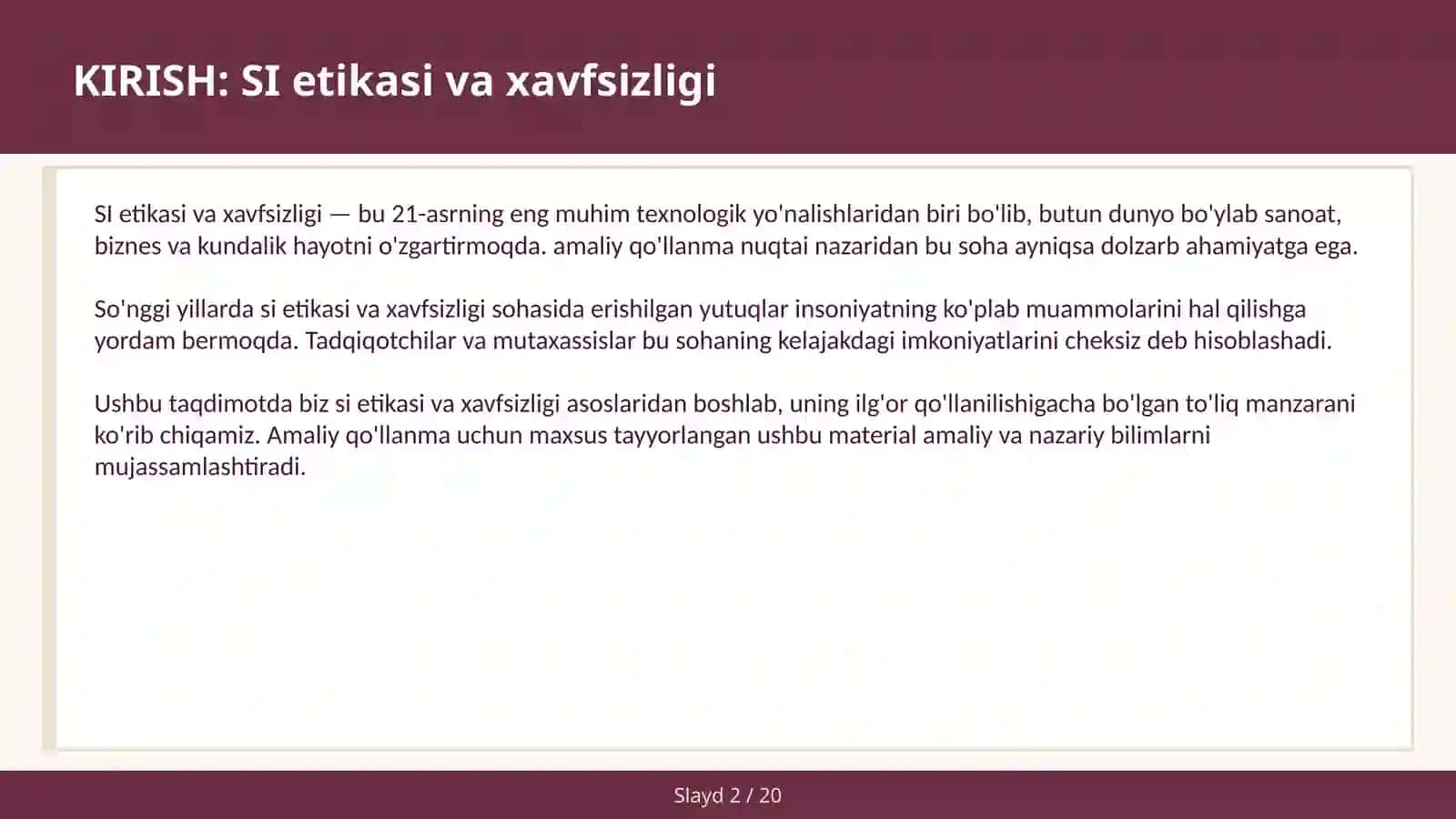 SI ETIKASI VA XAVFSIZLIGI 2