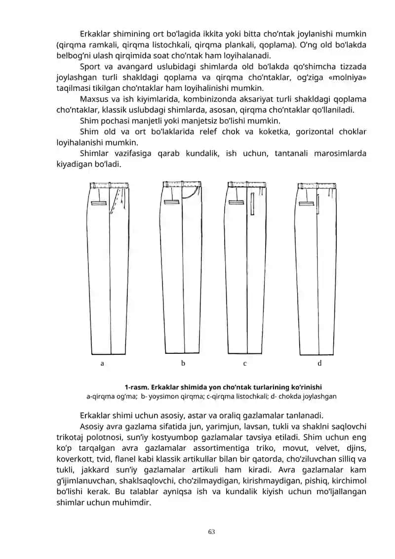 Erkaklar shimini konstruktiv modellash va andoza tayyorlash 2