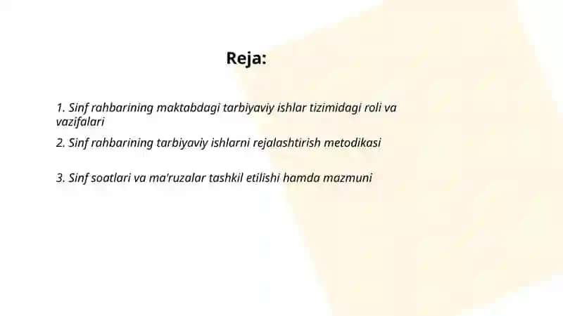Sinf rahbarining maktabdagi tarbiyaviy ishlar tizimida faoliyati 2