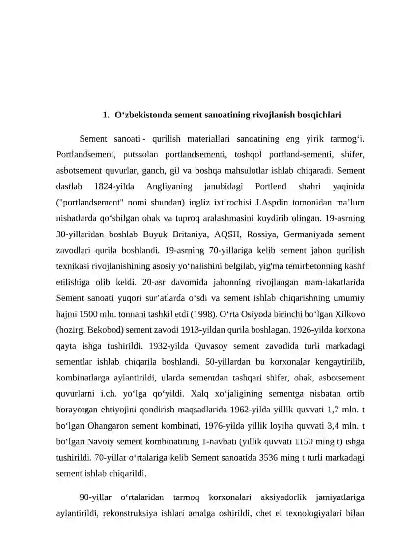O'zbekistonda sement eksporti va importi 2