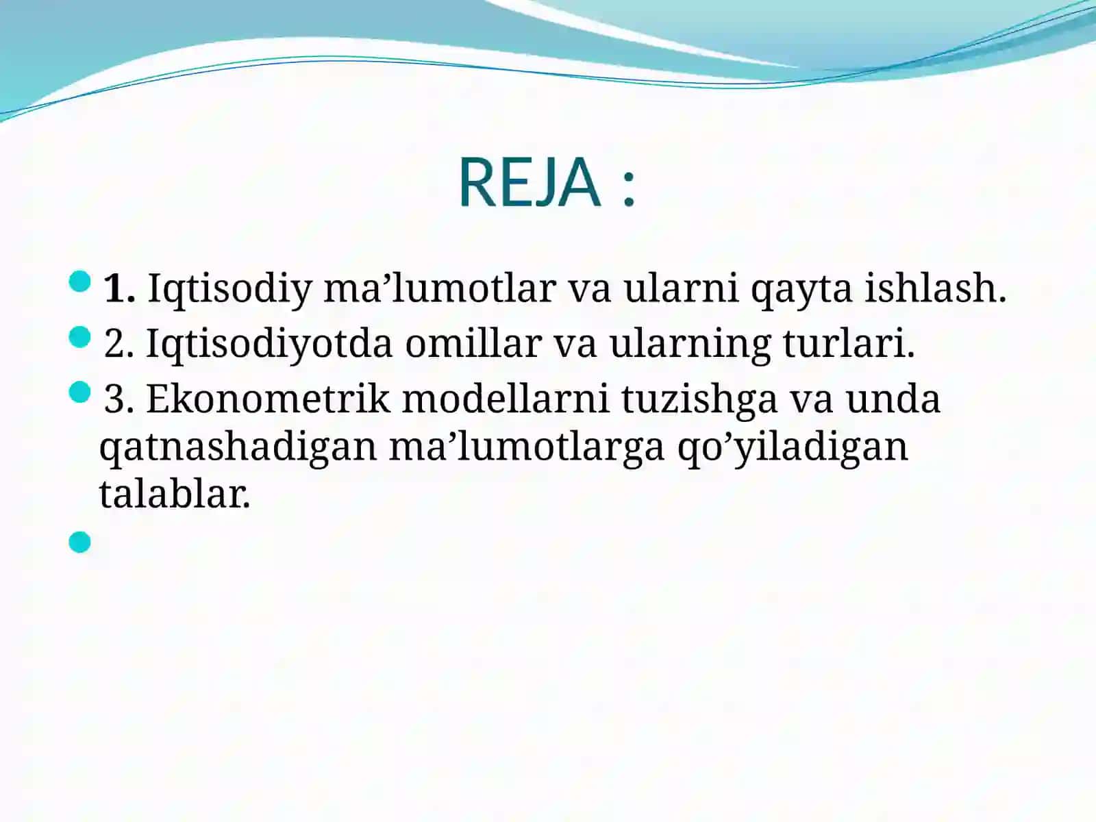 Економетрик моделларнинг ахборот таъминоти 2