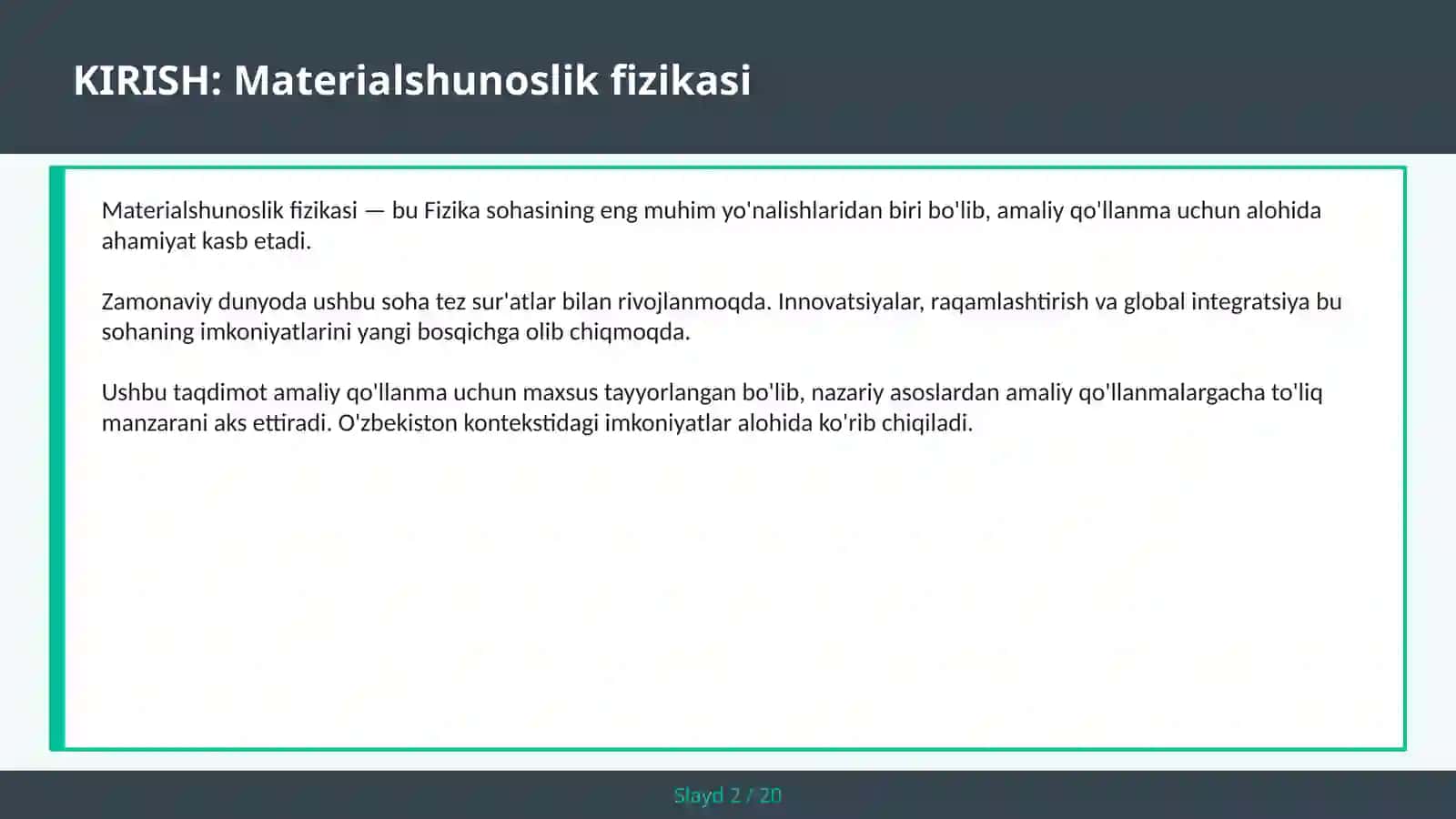 MATERIALSHUNOSLIK FIZIKASI 2