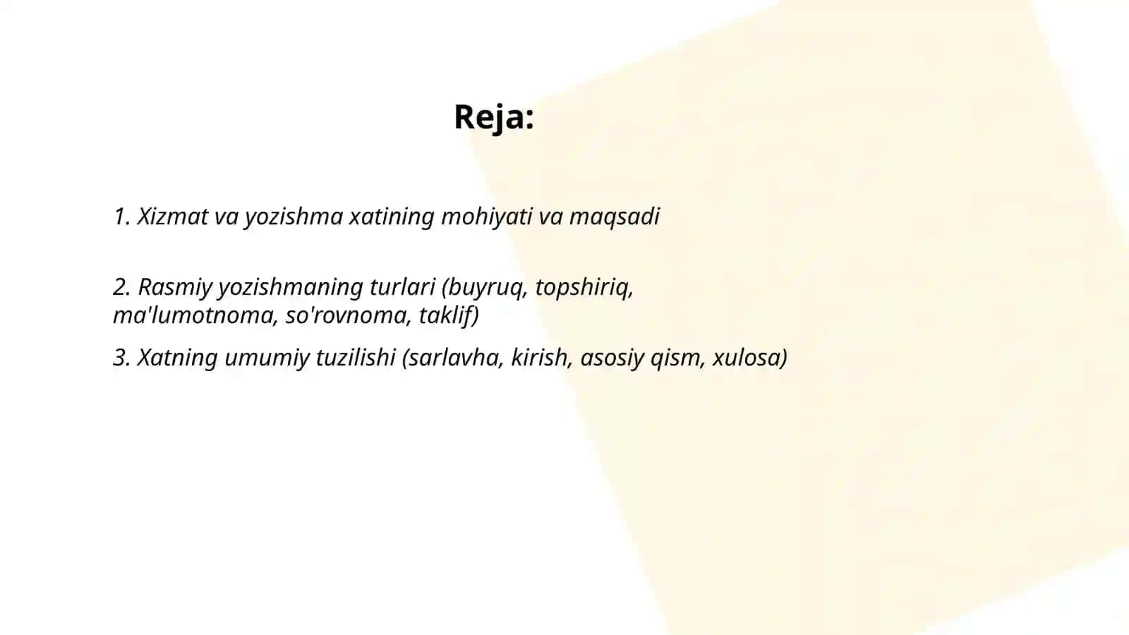 Xizmat va yozishma yozilish xati 2