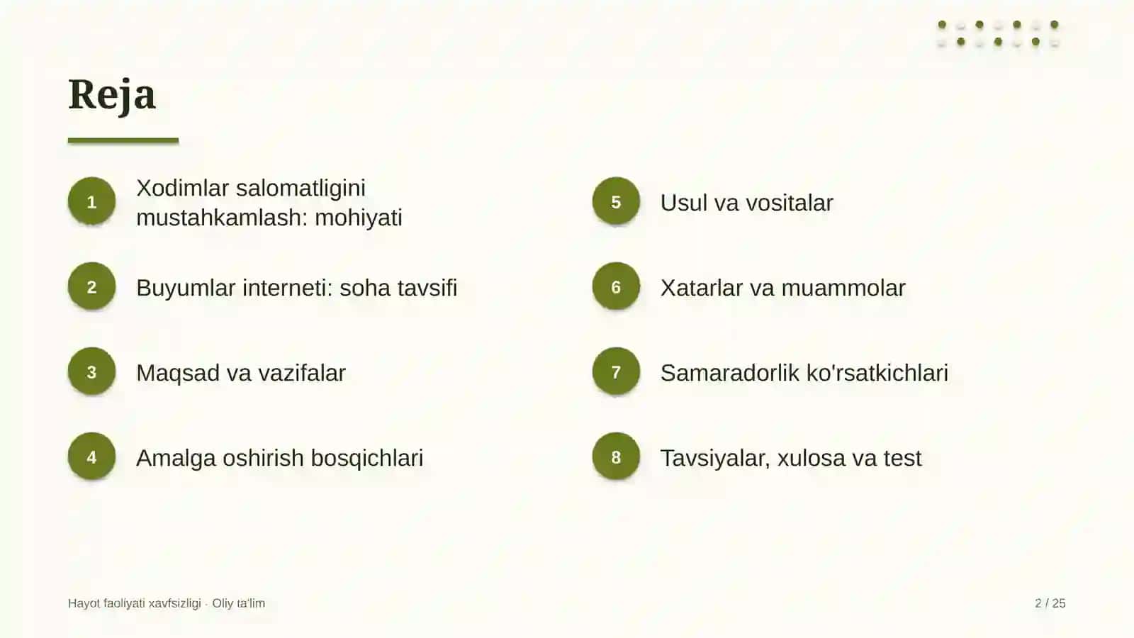 HAYOT FAOLIYATI XAVFSIZLIGI · OLIY TA'LIM 2