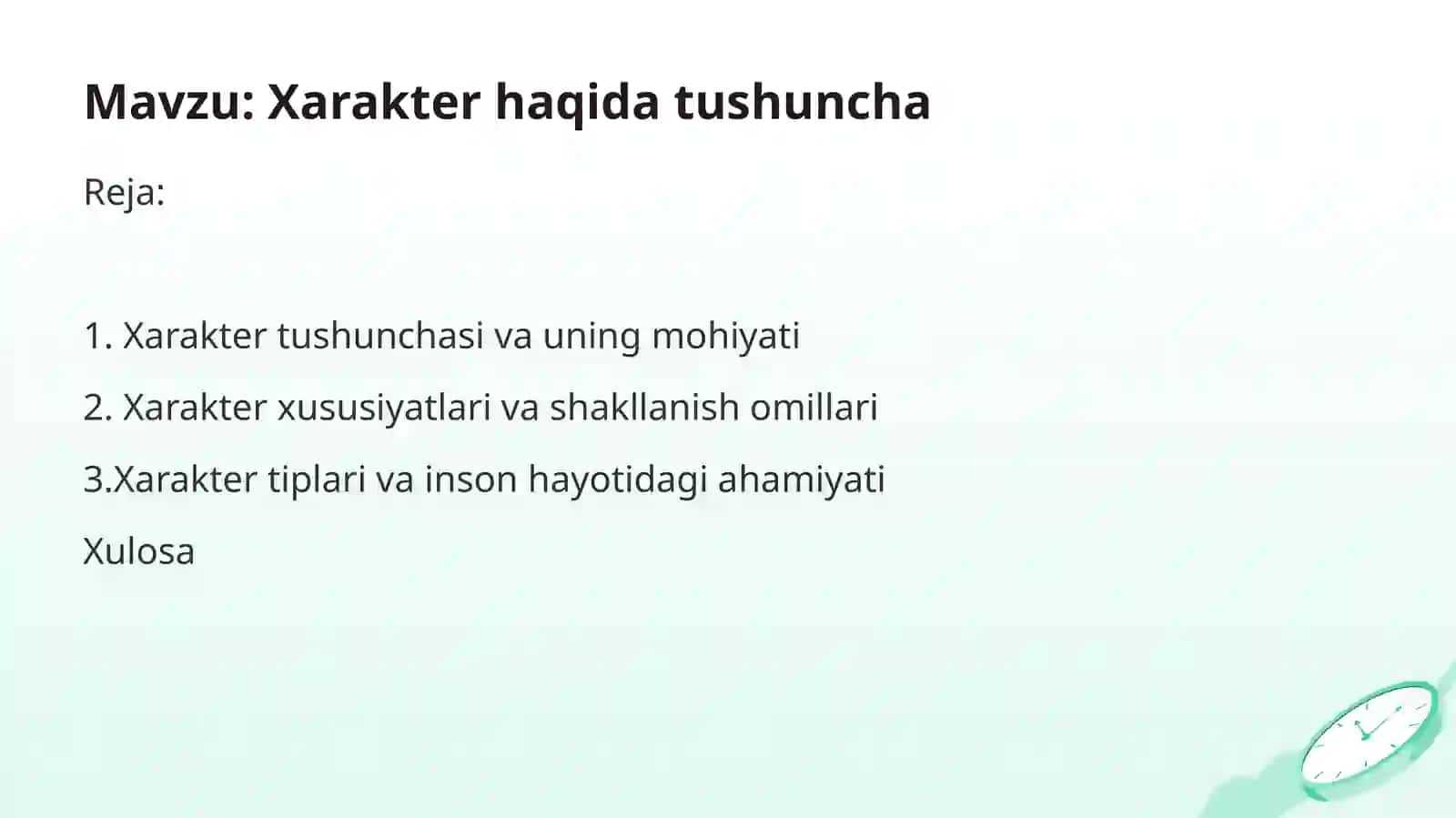Xarakter haqida tushuncha Prezentatsiya 2