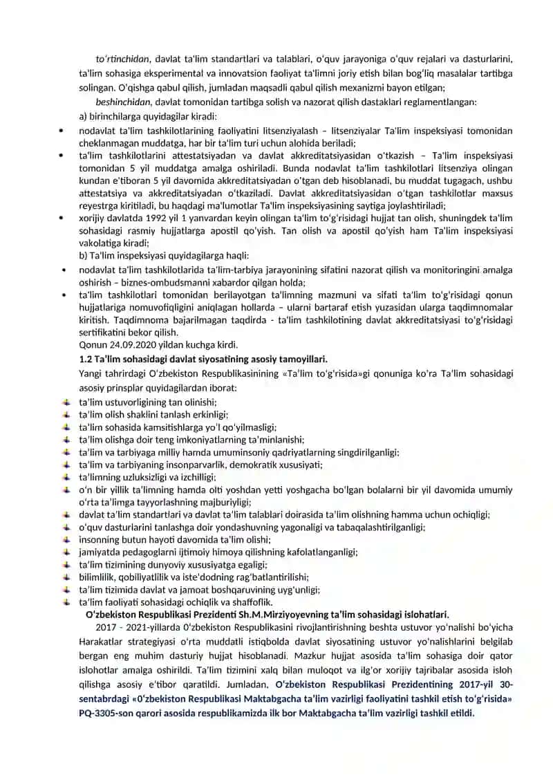 O‘zbekiston Respublikasi ta’lim tizimida modernizatsiya jarayonlari 2