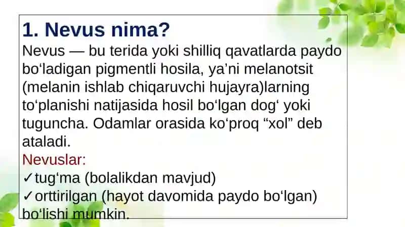 Nevuslar. Ksantelazmalar. Lipomalar. Gigromalar 2