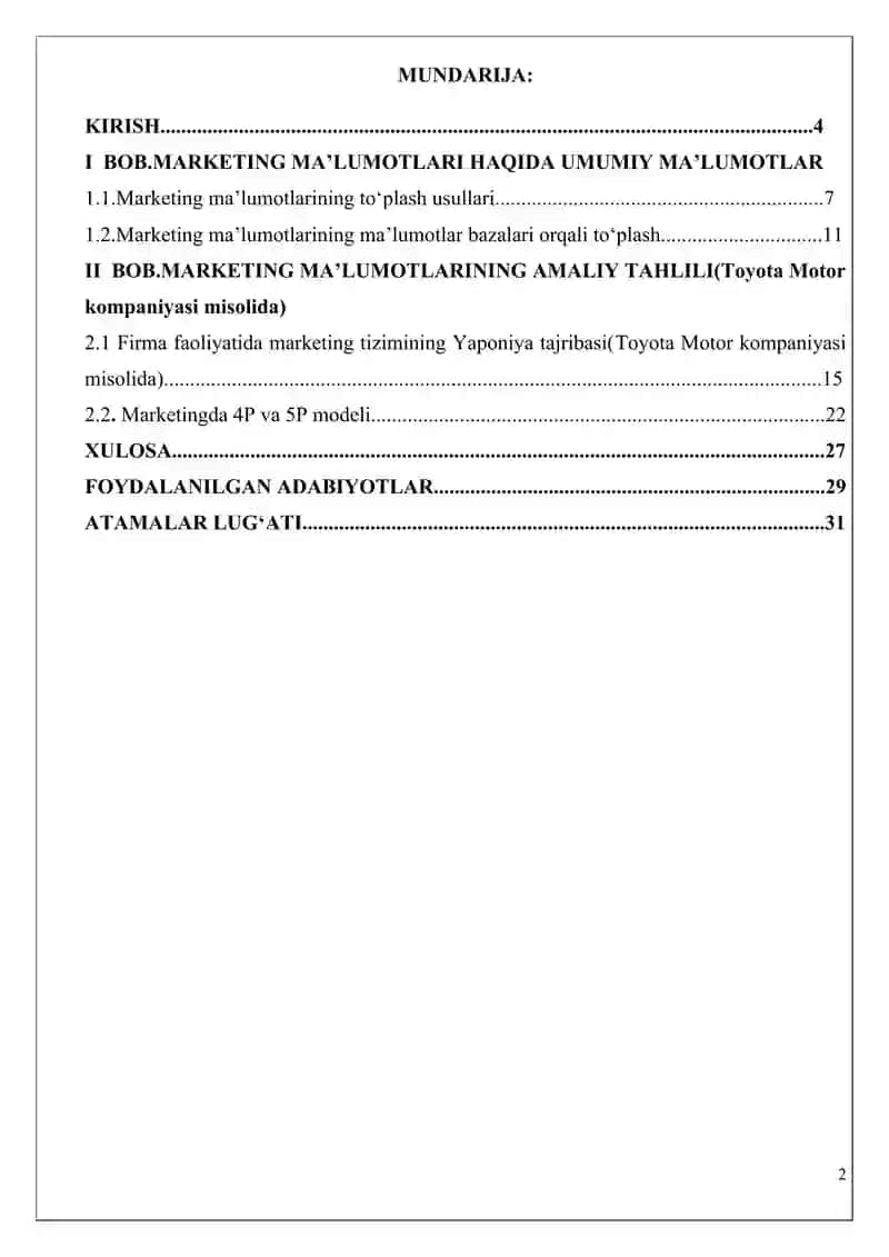 Marketing malumotlarining amaliy taxlili 2