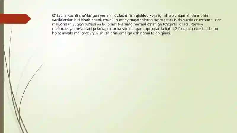 Sho'rlangan Yerlarni O'zlashtirish Texnologiyasi 2