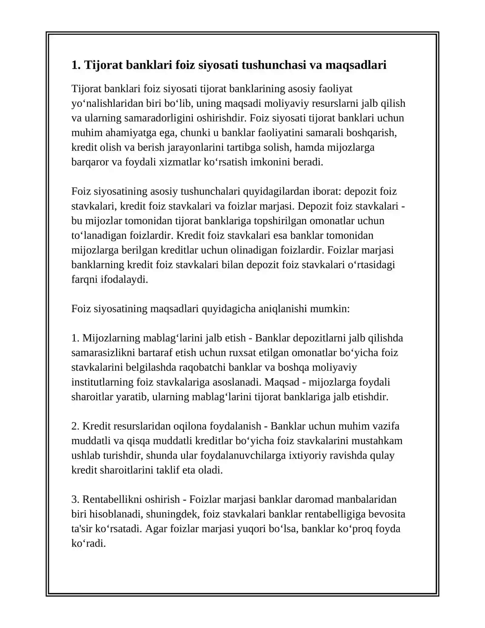 TIJORAT BANKLARI FOIZ SIYOSATI HAQIDA TUSHUNCHA FOIZ STAVKALRINI TURLARI 2