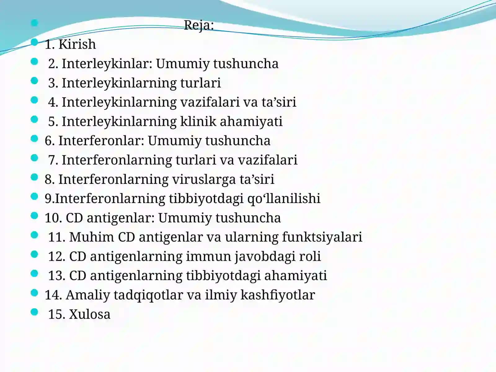 Interleykinlar Interferonlar differentsiyalashgan hujayra molekulalari 2