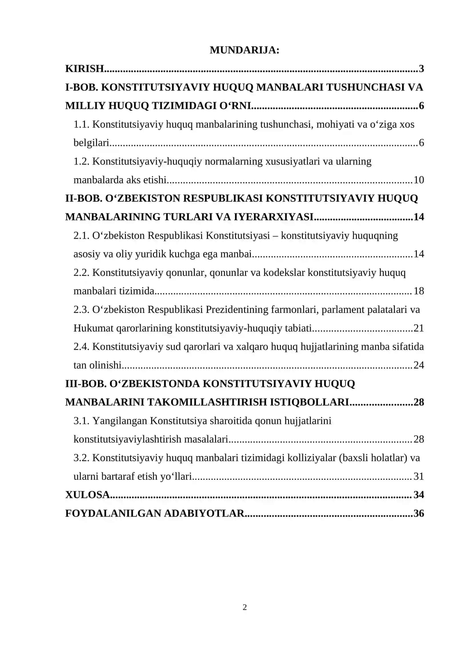 O‘zbekiston Respublikasi Konstitutsiyaviy huquq manbalar tizimi mavzusida 2