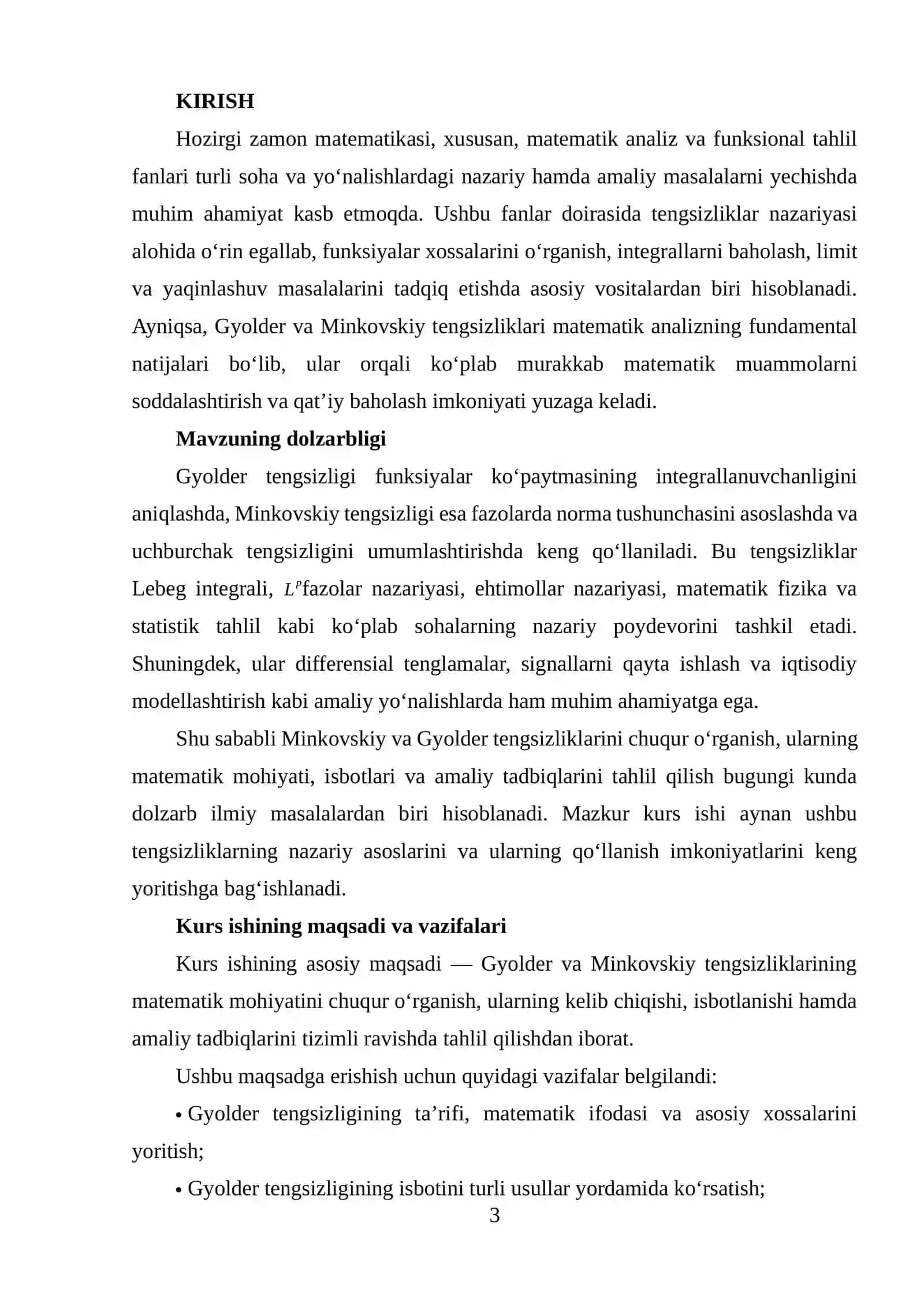 MINKOVSKIY VA GYOLDER TENGSIZLIKLARI VA ULARNING TADBIQLARI 2