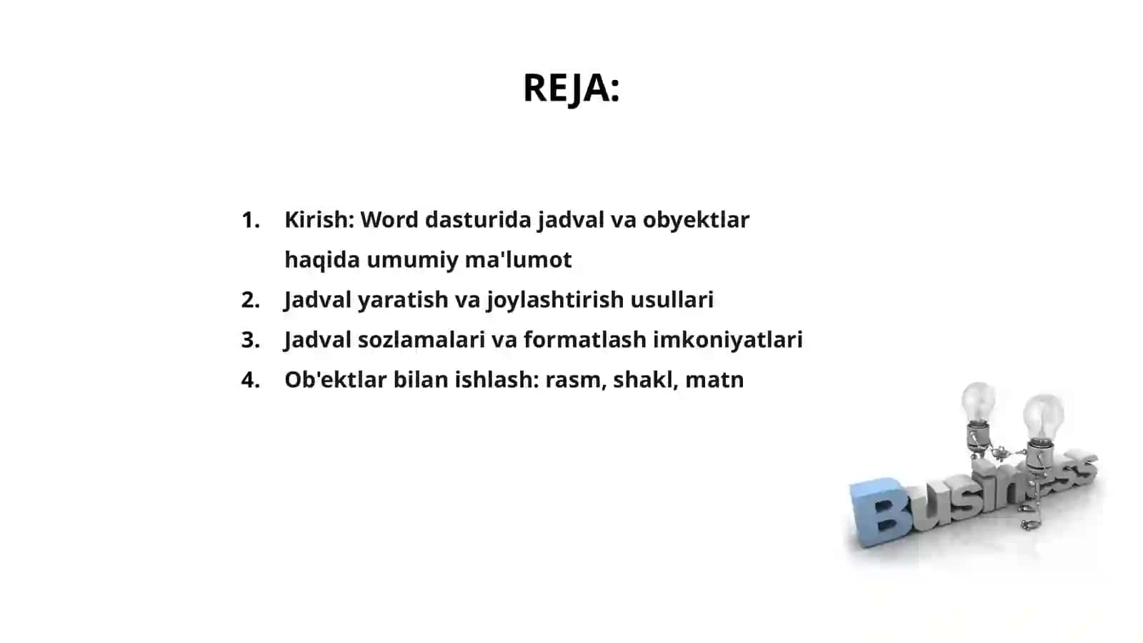 WORD DASTURIDA JADVALLAR VA OB'EKTLAR BILAN ISHLASH 2